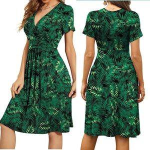 WEACZZY Summer Short-Sleeve V-Neck Casual Dress with Pockets